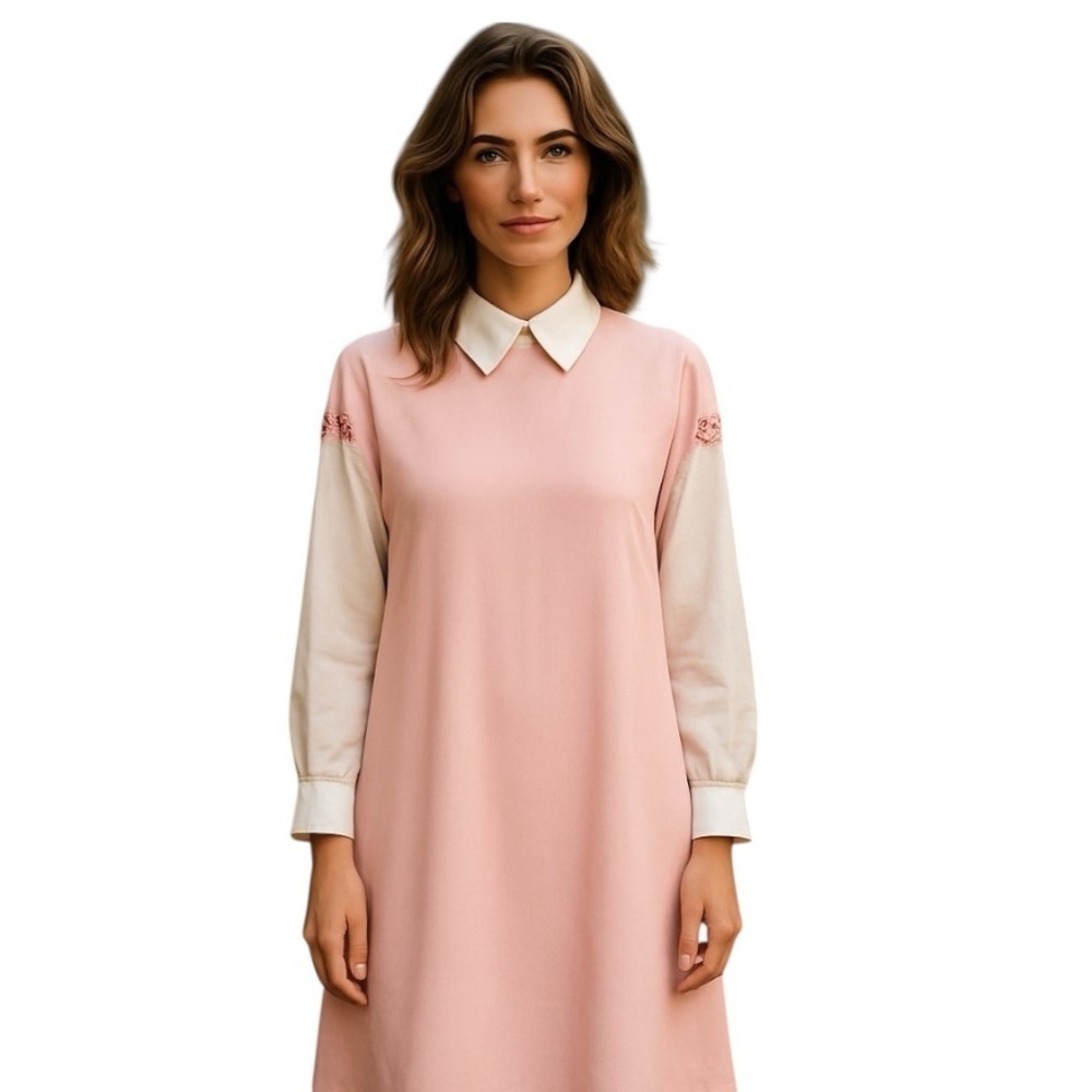 Famelin Women’s Modest Asymmetrical Tunic Long Sleeves Floral Dress Size Large